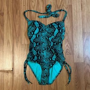 Turquoise Snakeskin One Piece Bathing Suit